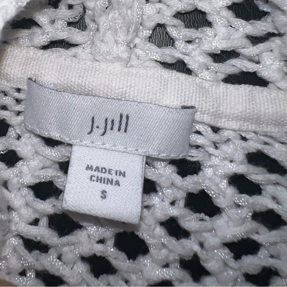 J.Jill White Crochet Hooded Cardigan With Fringe Hem Size Small GUC - Picture 5 of 8
